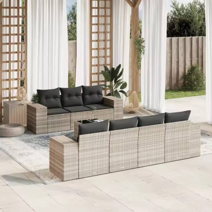 vidaXL Set de sofás de jardín 8 pzas y cojines ratán sintético gris - 1
