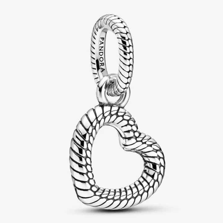 Pandora Charm de Colgante en Plata de Ley Patrón de Cadena de Hueso de Serpiente Forma de Corazón Hueco 399094C00，Incluye Caja Original - 1
