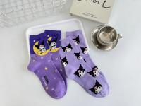 Calcetines Medio Tubo Disney Sanrio Kuromi Para Mujer Color Morado Algodón Peinado Dibujos Animados Lindos Hechicera Calcetines - details 12