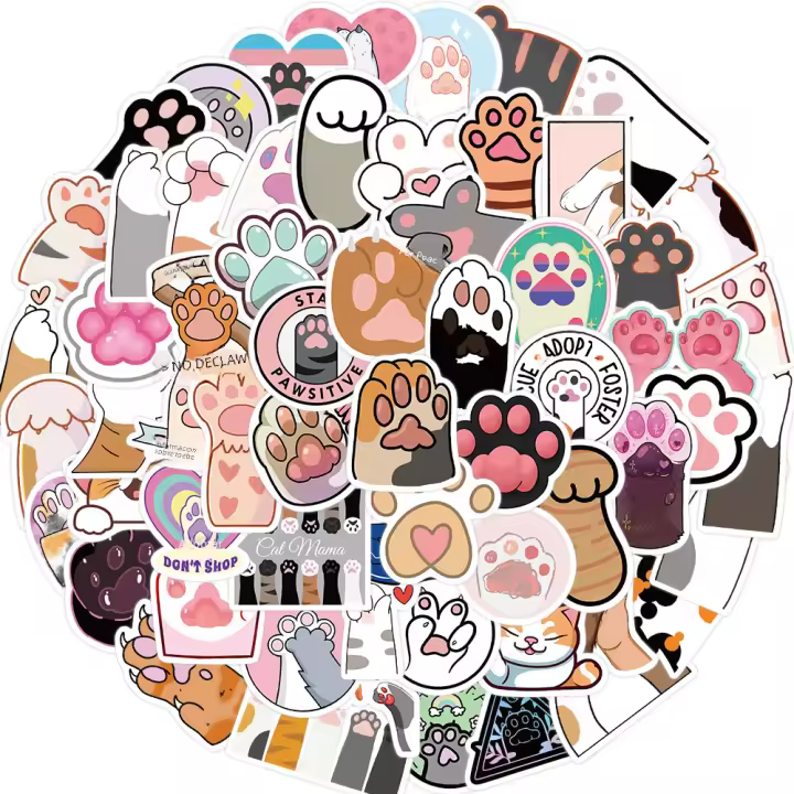 Pegatinas De Mano De Gato 61PCS Impresiones De Pata Divertidas Vinilo Impermeable Para Botella De Agua Portátil Diario Scrapbook - 1