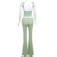 Conjunto De Ropa De Verano Para Mujer Weird Puss 2 Piezas Camiseta Sin Espalda Y Pantalones Flares Estilo Callejero Elegante Y Casual - details 3