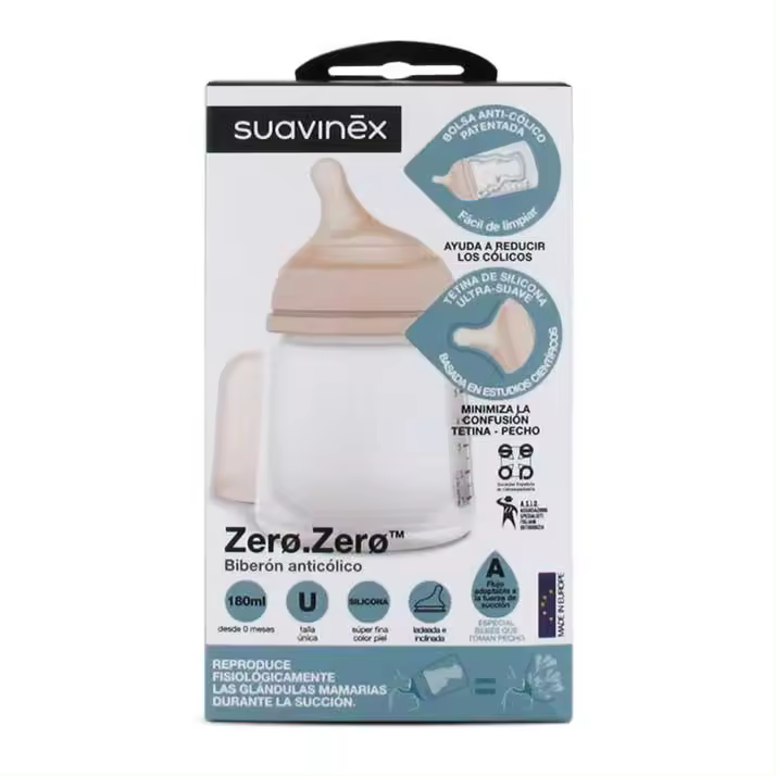 Suavinex Biberon Zero Pp Anticolico 180Ml Tetina Lactancia Mixta Silicona - 1
