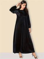 Vestido De Veludo Para Mujer Estilo Casual Largo Manga Campana Cuello Redondo Color Sólido Vestido Largo Con Corte Amplio - details 1