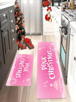 Alfombra De Cocina Rosa Merry Christmas Con Diseño De Navidad Y Santa Claus Antideslizante Para Decoración Del Hogar Y Festivales 2 Piezas De Flanela - details 5