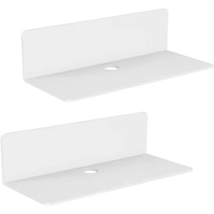 Estantes de pared flotantes de acrílico, estantes blancos, 2 piezas, 22,9 x 9,5 cm, estantes adhesivos no perforantes con 4 bridas para cables, estantes pequeños adecuados para oficina, baño, cocina, dormitorio, - 1
