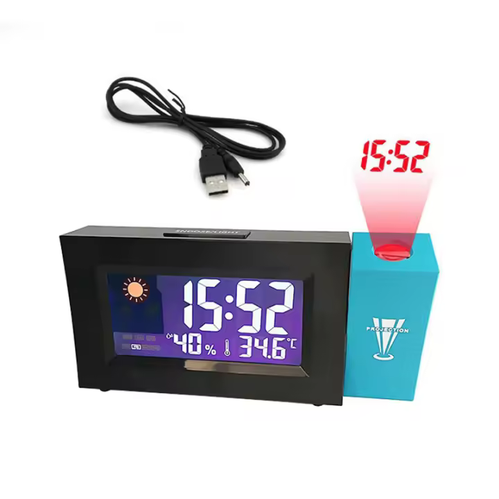 Reloj despertador Digital de proyección, función de repetición de fecha, proyector de retroiluminación de ángulo ajustable, reloj Led con proyección de tiempo - 1