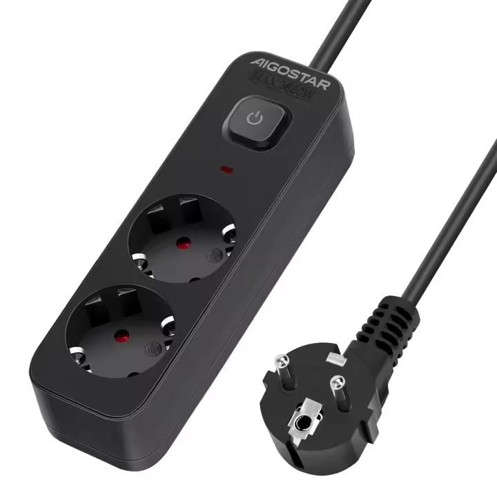 Aigostar Regleta Enchufes de 2/3/4/5/6 Enchufes, Alargador Enchufe 3/5 metros con Interruptor, Negro - 1