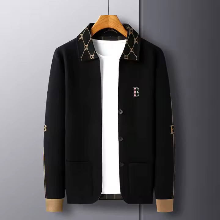 Chaqueta De Punto Para Hombre Con Capucha Estampada De B Diseño Casual De Otoño E Invierno De Marca Alta Manga Larga Cuello En V - 1