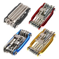 Kit De Reparación De Bicicleta Multifuncional 11 En 1 Herramienta De Ciclismo Con Llaves De Enchufe Destornillador Cadena Hexagonal Y Llaves De Espiga En Aleación De Aluminio Rojo/Azul/Oro/ Negro - details 14
