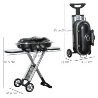 Outsunny Barbacoa de Gas Plegable con 2 Quemadores 2,34 KW BBQ de Gas con 2 Ruedas 2 Parrillas Metálicas y 2 Mesas Laterales para Pícnic Camping 100x41,6x82,5 cm Negro - details 2