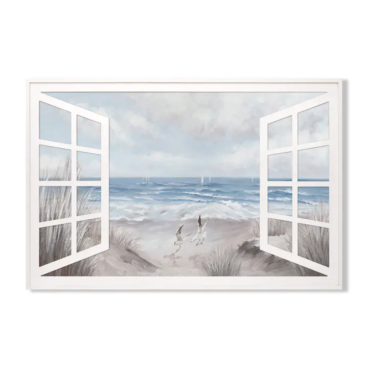 CAPRILO REGALOS & DECORACIÓN Cuadro Pared Decorativo Multicolor Marinero "Ventana Playa ". Adornos y Apliques. Muebles Auxiliares. Decoración Hogar. Regalos Originales. Pinturas. 120 x 3 x 80 cm - 1
