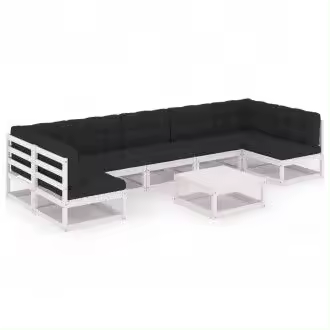 VIDAXL 3077190 juego de muebles para jardín de 8 piezas en acabado blanco con cojines negros - 1