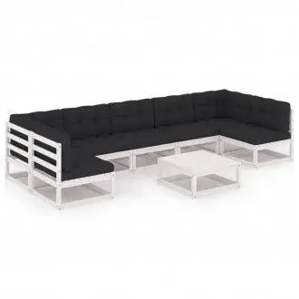 VIDAXL 3077190 juego de muebles para jardín de 8 piezas en acabado blanco con cojines negros - 1