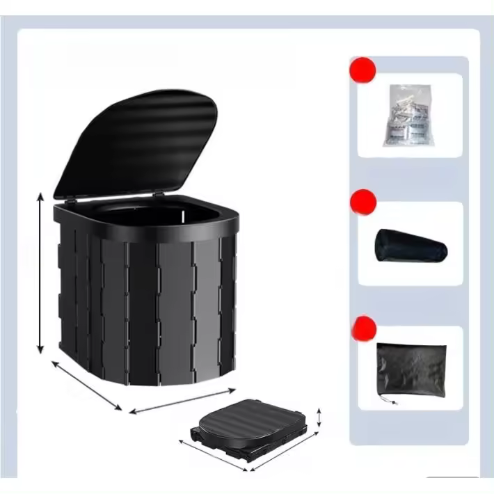 Nuevo inodoro portátil integrado plegable negro, suministros para exteriores autónomos montados en el automóvil - 1