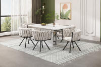 Silla de Restaurante de Lino, Juego de 4 piezas, Silla giratoria individual Brilliant de lujo para Sala de estar dormitorio, Silla giratoria de Ocio con cuatro patadas de soporte de metal, Linen beige Y Negro - details 1