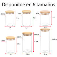 Set de 6 Tarros de Almacenamiento de Vidrio de Borosilicato con Tapa de Bambú y Sello de Silicona - Disponibles en 6 Tamaños (300ML, 380ML, 480ML, 580ML, 750ML, 1000ML) - details 0