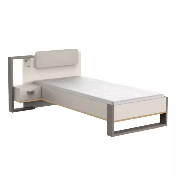 Pack Cama Juvenil con Mesita Camillia 90x200 cm en Roble Vicenza, Gris y Arcilla, Fabricada en Melamina - 1