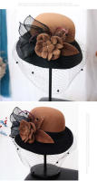 Sombrero Trilby Floral Para Mujer Estilo Británico Hepburn Moda Francesa Invierno Caliente Casual Fiesta Capa De Lana - details 5