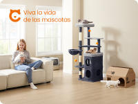 Feandrea Árbol Alto para Gatos, Altura de 152 cm, Rascador Multinivel con 2 Cuevas Grandes, una Hamaca, 3 Columnas para Arañarse, 3 Plataformas, Gris Paloma/Gris Oscuro - details 1