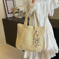 Bolso De Hombro Para Mujer De Paja Tejida De Lujo En Verano Capacidad Grande Casual Con Borla Bolso De Mano De Moda Para Playa Y Viaje - details 7