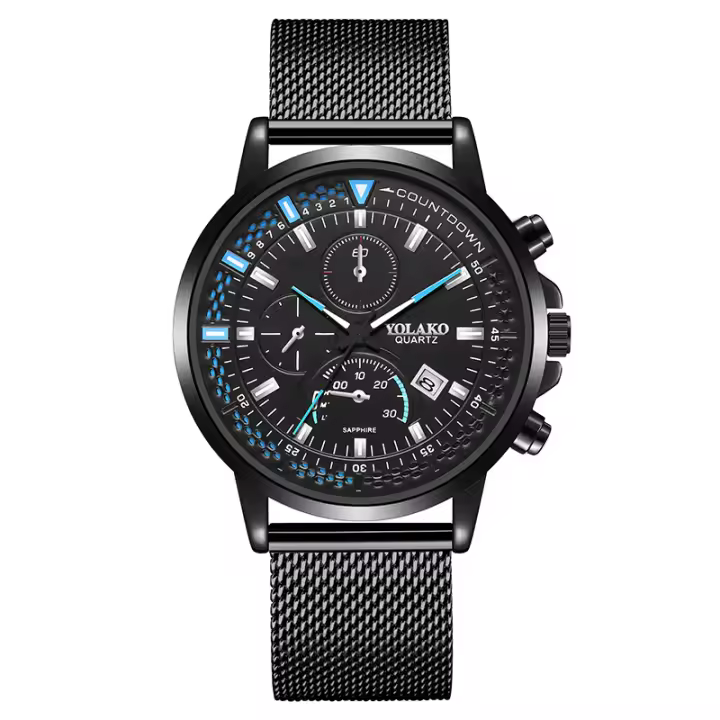 Nuevo reloj para hombre con tres subdiales, aguja azul, calendario, disponible en correa de malla italiana, malla o acero inoxidable, un reloj multifuncional y elegante para el hombre - 1