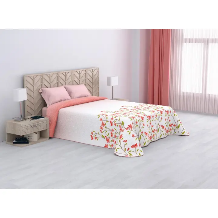 Colcha Reversible de Verano Trinity Rosa  – Diseño Floral Romántico | Cama 90 a 150 cm | Tejido Suave y Ligero | Mercatienda.es - 1