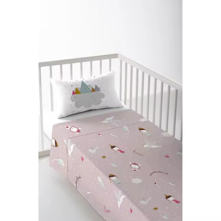 JUEGO DE SÁBANA CUNA/MAXICUNA INFANTIL BEBÉ 100% ALGODÓN WONDERLAND REV PINK HACIENDO EL INDIO FABRICADO EN ESPAÑA - 1