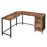 Escritorio de esquina en forma de l con almacenamiento, diseño ahorro de espacio, fácil montaje, estilo industrial, marco de acero, marrón rústico y negro - details 1