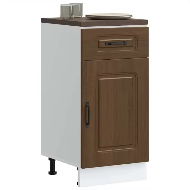 vidaXL Mueble bajo de cocina Kalmar de de ingeniería en color Madera antigua/Negro/Roble ahumado y más | almacenamiento funcional diseño moderno para baño dormitorio sala - 1