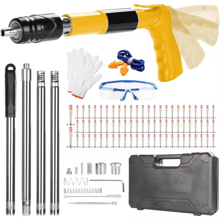 Kit Clavadora Hormigón 120 Clavos + Varilla Extensible | 5 Niveles y Rotación 360° para Instalación Muro/Madera/Hogar con Maletín - 1