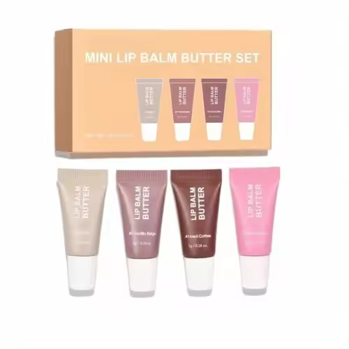 Mini bálsamo labial en crema, 4 colores: vainilla, beige vainilla, café helado y azúcar rosa, 0,16 oz cada uno - 1