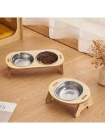 Tazas De Alimentación Elevadas Para Perros Y Gatos Con Soporte Ajustable De Madera Alimentador De Rabo Para Pequeños Y Medianos Animales De Compaña - details 2