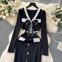 YuooMuoo Vestido Elegante Bodycon Para Mujer Con Cuello V Y Lazo Manga Larga Split Frontal Estilo Oficina Lady Chic Para Fiesta Y Trabajo - details 25