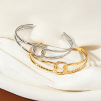 Encanto Anillos abiertos ajustables de acero inoxidable 304, sortijas huecas de Color dorado, sortijas de fiesta de boda, Pulsera de acero inoxidable abierta hueca, joyería ajustable chapada en oro de alto brillo - details 2