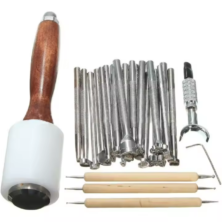 Juego de 25 sellos de metal para estampar con mango para trabajos de artesanía en cuero - 1