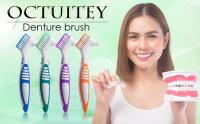 Paquete de 4 cepillos de dientes para dentaduras postizas, cepillo de limpieza para el cuidado de las dentaduras postizas, cepillo de dientes de doble cara, cerdas multicapa y mango de goma antideslizante (púrpura, verde, azul, naranja) - details 0