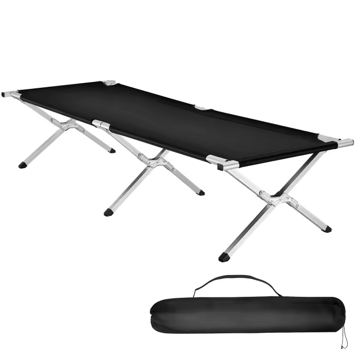 TECTAKE - Cama Plegable con Estructura de Aluminio, Ideal para Acampada y Playa, Tumbona Plegable con Colchóneta, Ligera y Estable, Incluye Bolsa de Transporte, Accesorios Camping, Negro - 1