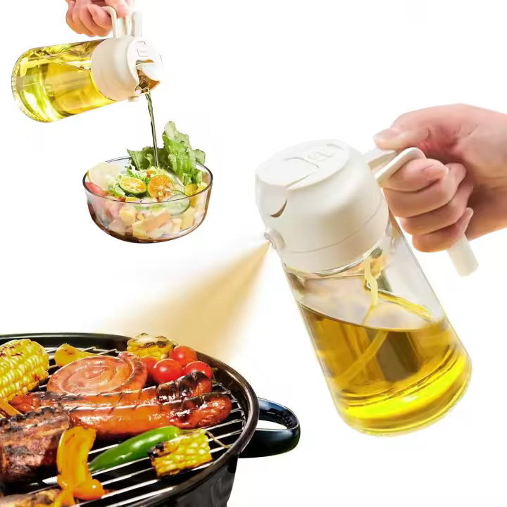 YARRAMATE Pulverizador de Aceite para Cocinar, Botella Dispensadora de Aceite de Oliva 2 en 1 para Cocina, Botella de Aceite de Vidrio de 17 oz/500 ml para Freidora de Aire, Barbacoa (Blanco Cremoso) - 1