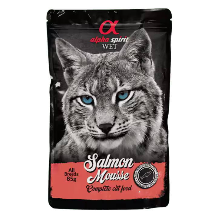 Alpha Spirit Pouch Mousse para Gato Sabor Salmón – 24x85g | Comida Húmeda Natural y Completa - 1