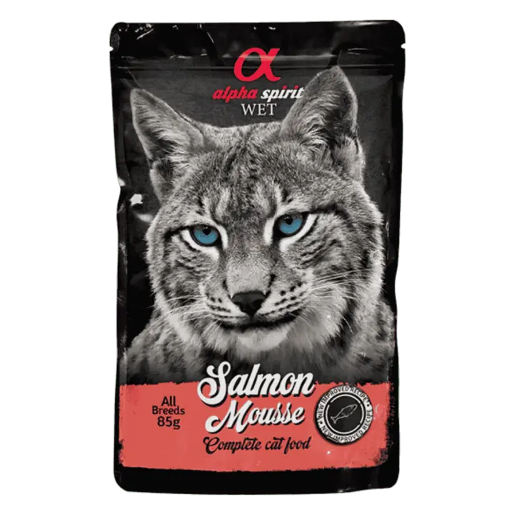 Alpha Spirit Pouch Mousse para Gato Sabor Salmón – 24x85g | Comida Húmeda Natural y Completa - 1