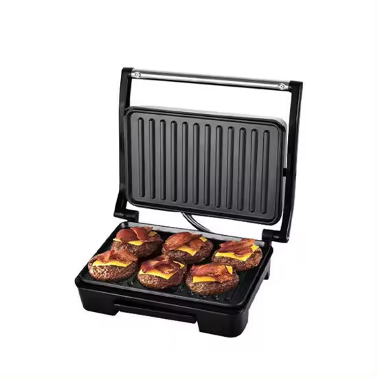 Parrila electrica, grill y plancha electrica, sandwichera con placas grill, 850 W, cuerpo de acero inoxidante. Sokany - 1