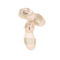 HLUNA - Sandalias de cuña baja Esparto con tira simple en color metalizado dorado y plateado - Destalonado con pulsera al tobillo con hebilla - FZF23-10 - details 5