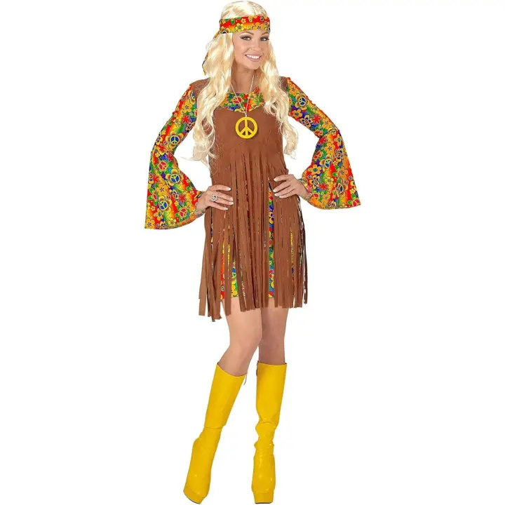 Chica Hippie (vestito Con Chaleco, Lazo Para La Cabeza, Collar Con Signo De La Paz) (talla M) 06522 Widmann - 1