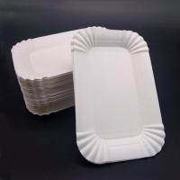 100Pcs Bandeja Rectangular Para Pastel De Papel Blanco Utensilios De Cena Desechables Tamaño 16*10.5 Cm Material Plástico - details 0