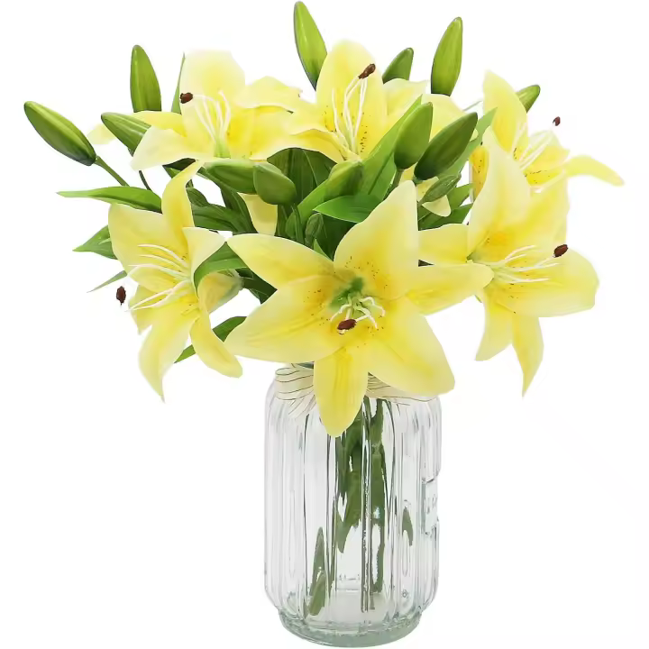 Piezas de Flores de Lirio Artificiales Blancas, Flores de plástico Artificiales, Lirio Artificial de tacto real, decoración para Bodas, Fiesas, Arnormas florales (Amarillo, 6) - 1