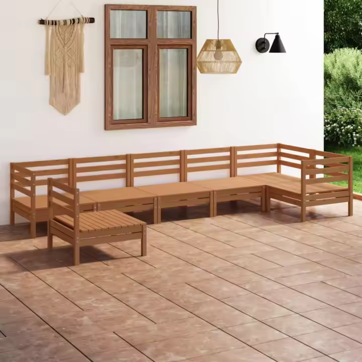 vidaXL Juego muebles de jardín 7 pzas madera pino maciza marrón miel - 1