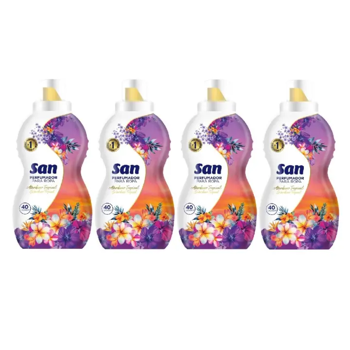 SAN Perfumador para Lavadora Tropical 40 Lavados 800ml (Pack de 4), Líquido Concentrado para Ropa, Fragancia Altamente Sensorial, Sofisticada y Duradera, Olor Afrutado combinado con Flores Tropicales - 1