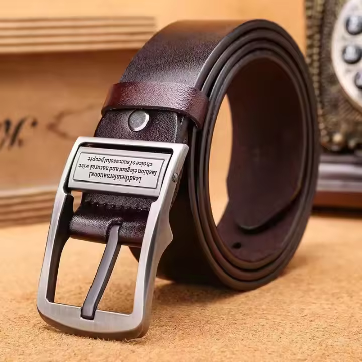 Cinturón De Cuero Genuino Para Hombre Con Hebilla De Aleación Metálica Moda Casual Negocios Luxury Para Jeans Adulto Unisex Ancho 3.8cm - 1