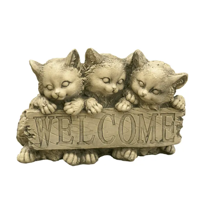 Escultura de Piedra para Jardín Welcome Gatos 34x20x24cm España AnaParra - 1