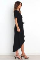 Vestido De Tobillo Elegante De Verano Para Mujer Con Aros Y Cuello V Corto Manga A-Line En Color Negro Decoración De Cuerda - details 3